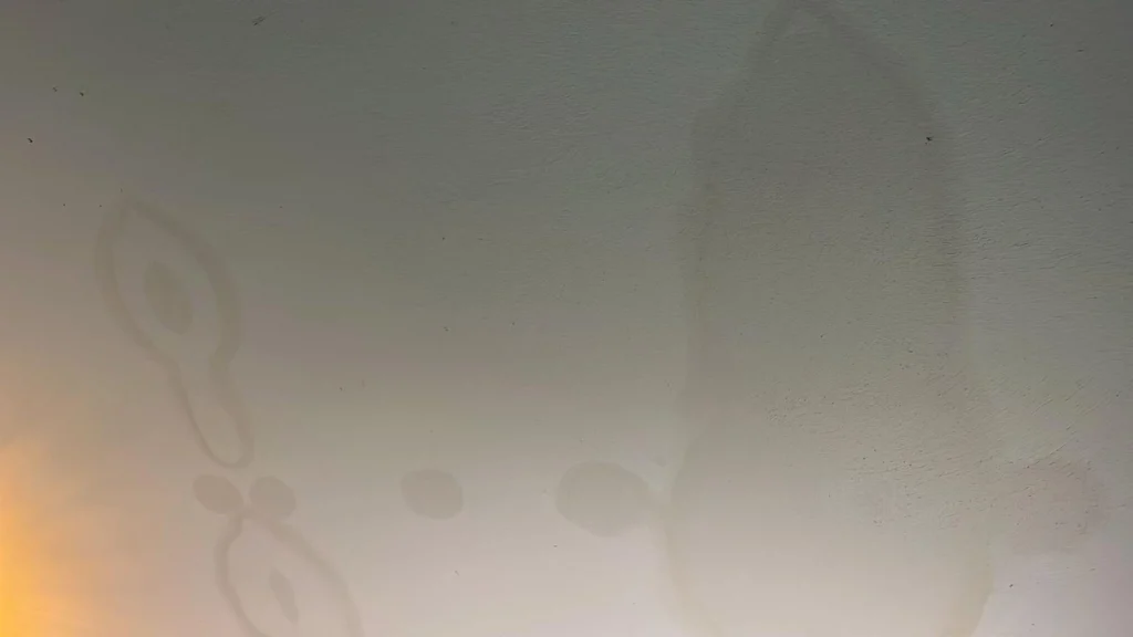 Vochtplekken op een muur veroorzaakt door een lekkage in de waterleiding.